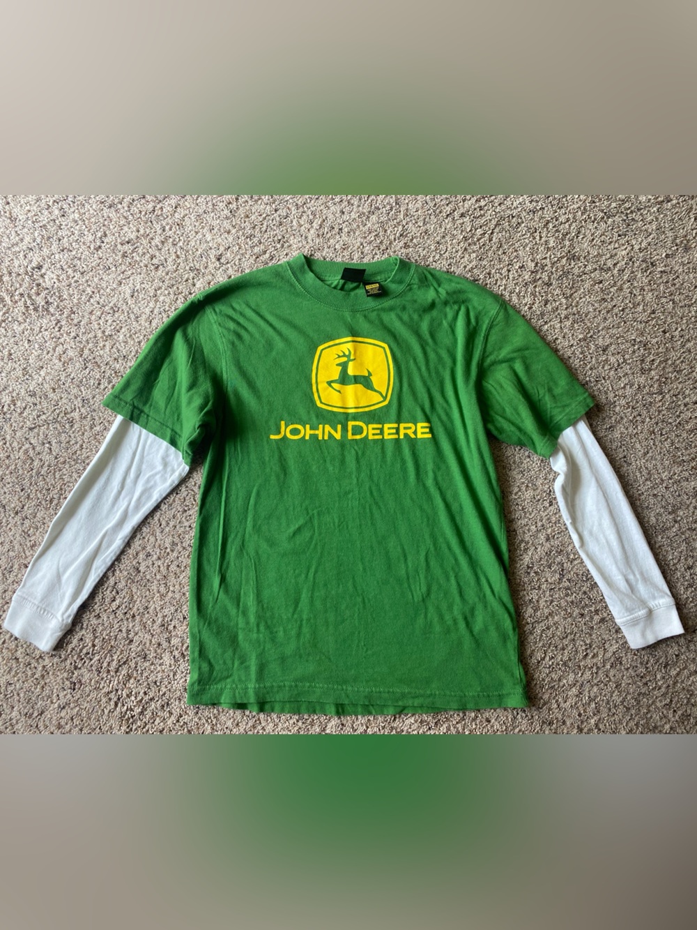 John Deere youth boys' layered long-sleeve graphic t-shirt L 14/16 green tractor